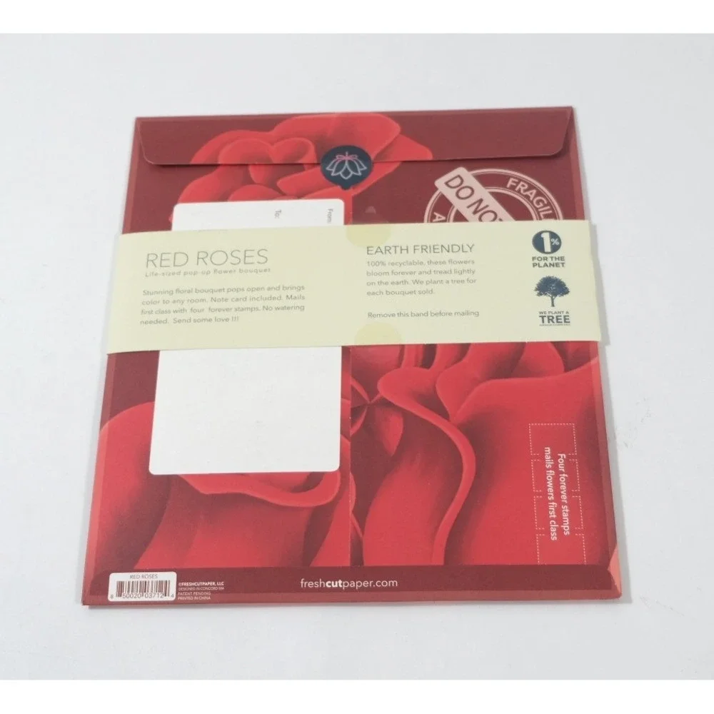 Freshcut Paper Pop-Up Flower Bouquet  Red Red Roses With‎ Note Card